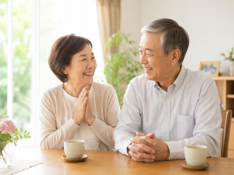 専門家に相談し安心した表情で向き合うご夫婦
