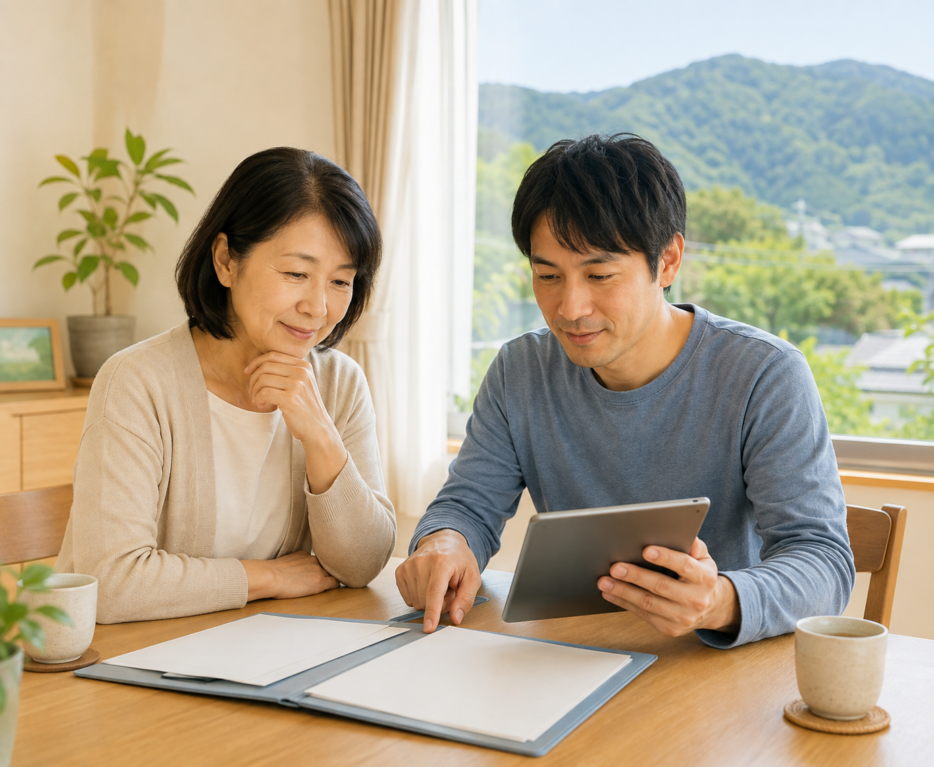 墓じまいの手続きについて家族で確認する様子
