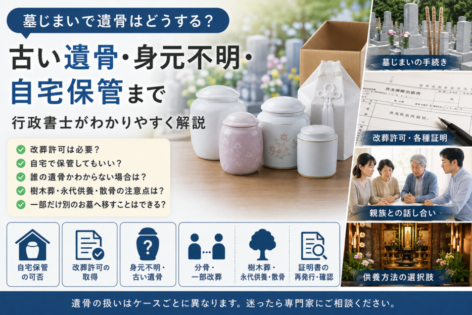 墓じまいで遺骨はどうする？古い遺骨・身元不明・自宅保管まで行政書士が解説