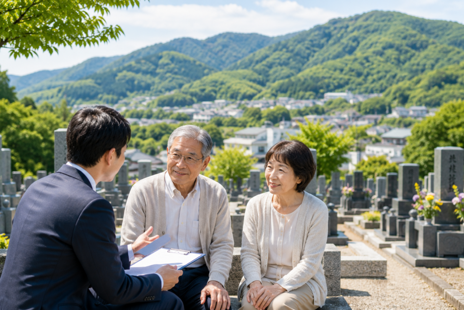 霊園でご夫婦から墓じまいの相談を受ける行政書士