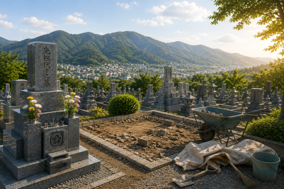 墓石を撤去して更地に戻された墓地の区画