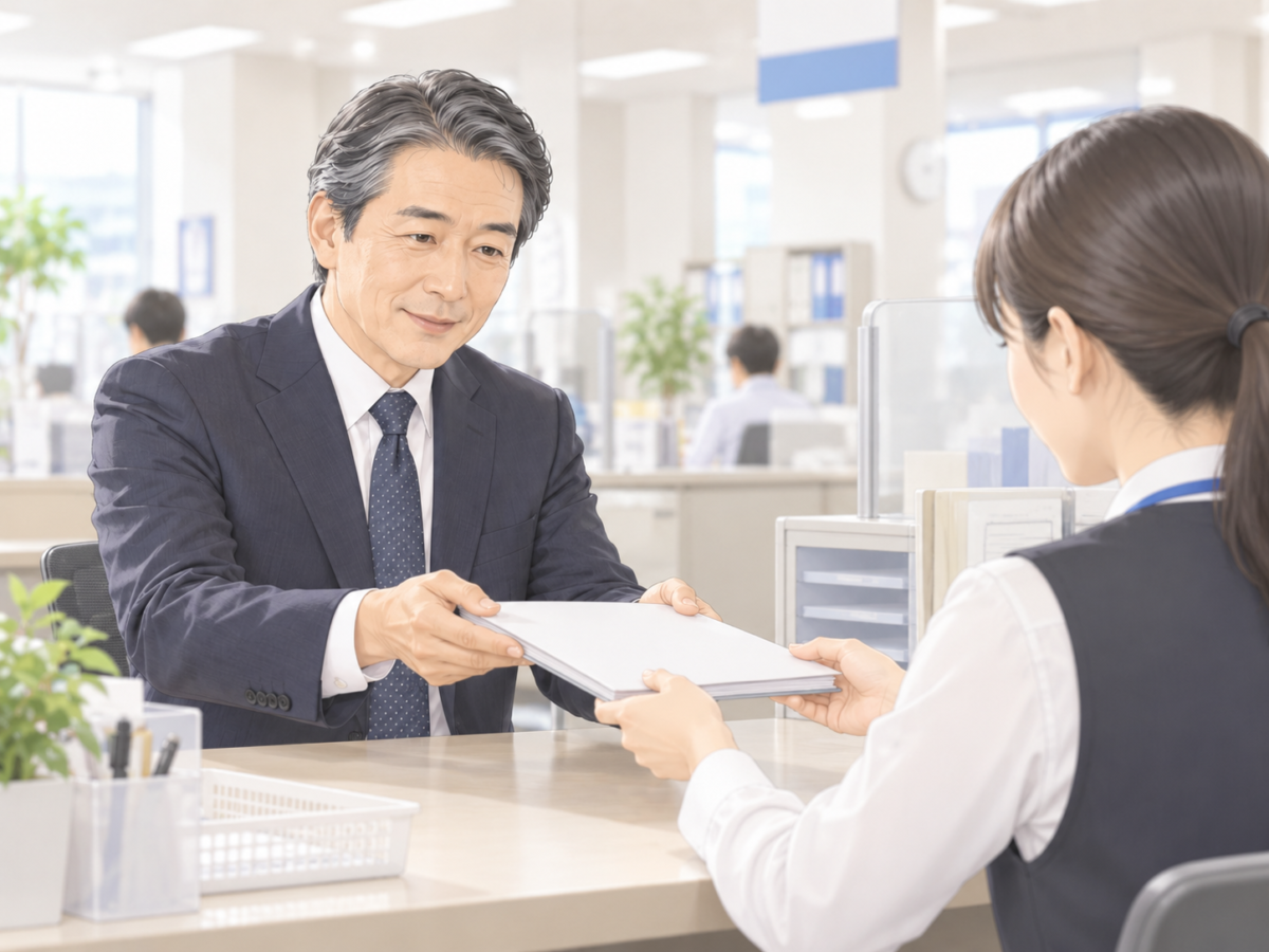 行政書士が改葬許可の申請書類を窓口に提出する場面